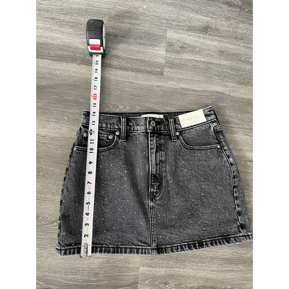 Abercrombie & Fitch High Rise Rhinestone Embellished Black Denim Skirt Size 27 - Picture 5 of 9